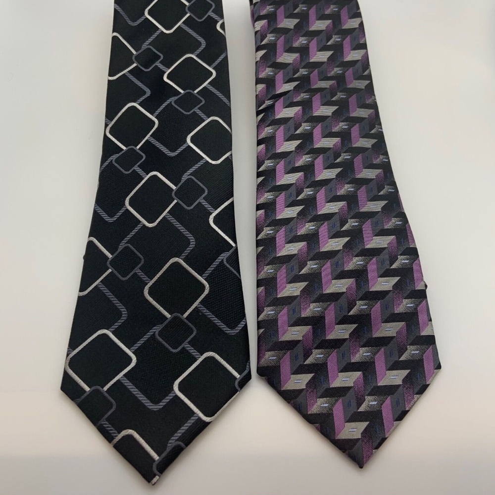 Set of Two Geoffrey Beene Geometric Pattern 100% Silk Men's Ties